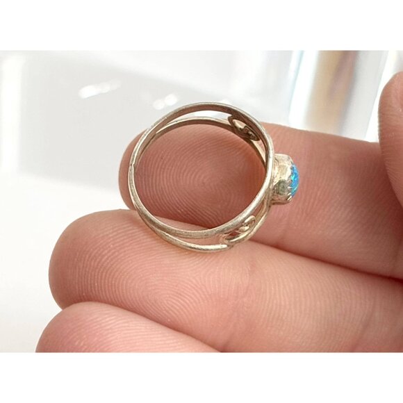 Blue Opal Open Work Southwest Style Sterling Silver 925 Vintage Ring - sz 5.5 - Picture 10 of 16